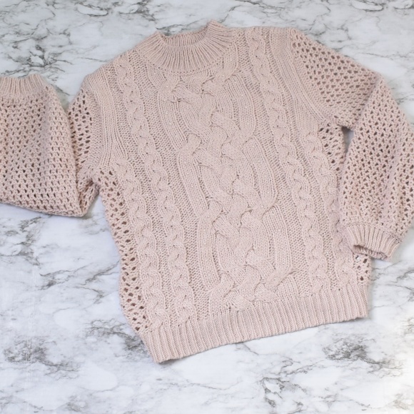 Marled Sweaters - Marled by Reunited Chunky Knit Blush and Pearl Sweater